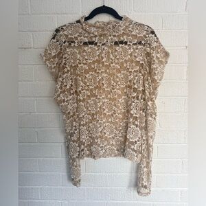 Dolan Floral Lace Top in Cream and Brown